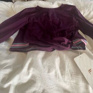 Fabletics Women's Purple cropped exercise Top with Striped Hem